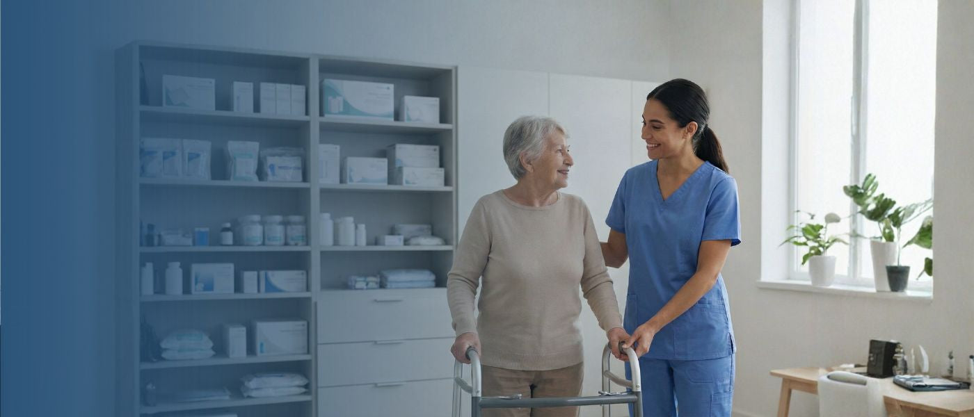 a caregiver with her adult patient on adult diaper